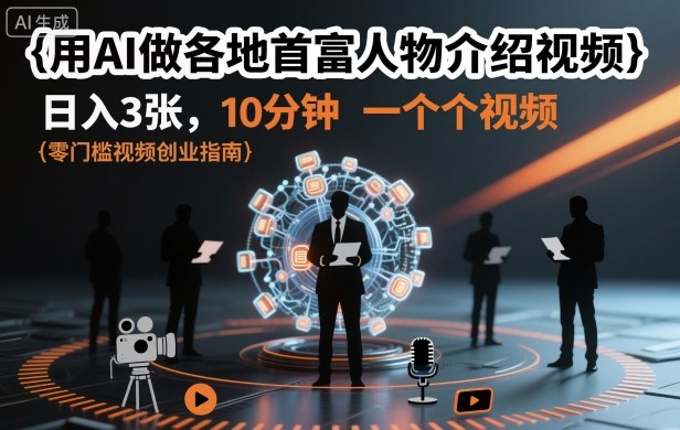 用AI制作各地首富人物介绍视频 低门槛副业单日可赚300元