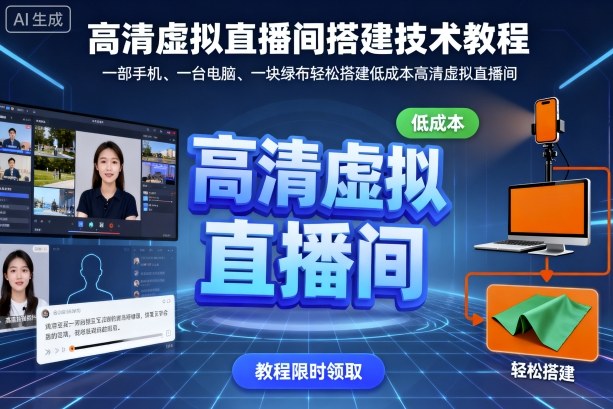 高清虚拟直播间搭建教程 手机电脑加绿布即可低成本完成搭建