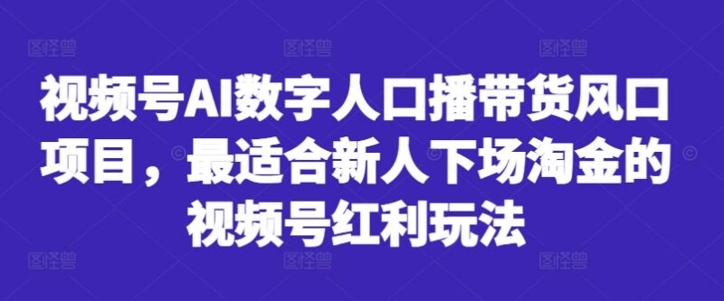 视频号AI数字人口播带货玩法 新人低门槛红利项目实操指南