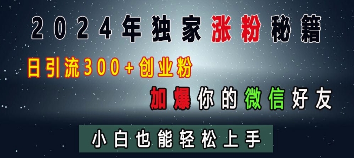 2024创业粉引流实操教程 小白可上手日引300+私域涨粉方法