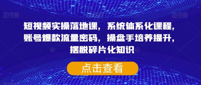 短视频体系化实操落地课 全链路掌握爆款流量逻辑提升操盘能力