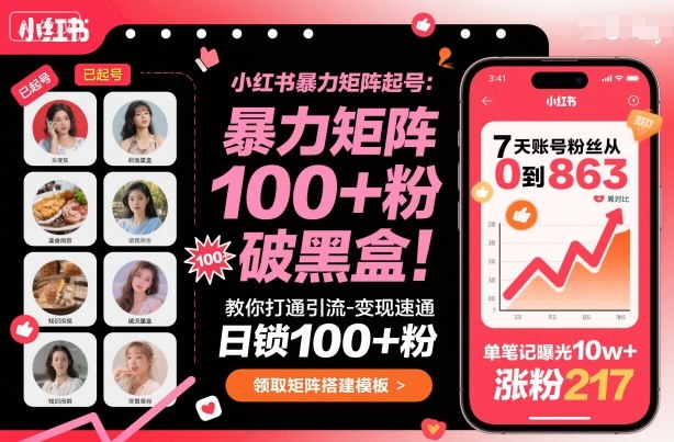 小红书矩阵起号引流变现全教程 破解流量规则高效涨粉转化