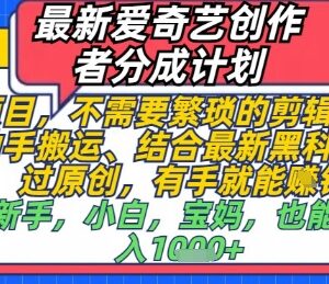 2024爱奇艺创作者分成计划玩法 无需剪辑搬运即可一键过原创赚收益-雨叶虚拟资源网