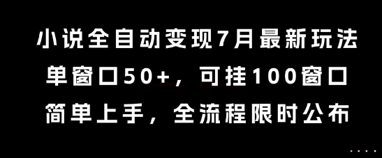 2024年7月小说全自动变现玩法 单窗收益50+支持百窗批量操作