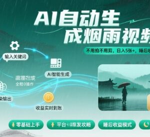 无需拍摄剪辑 AI生成烟雨风景视频 新手可做低门槛副业项目-雨叶虚拟资源网