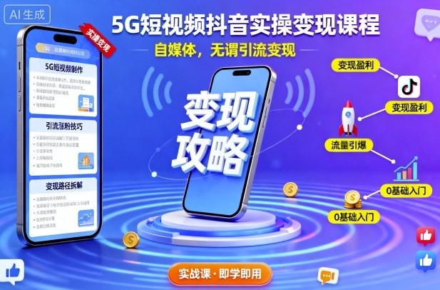 5G抖音短视频实操变现课程 零基础玩转抖音涨粉引流全攻略