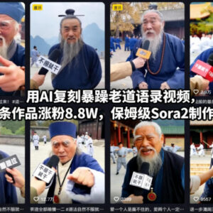 用Sora2制作AI暴躁老道语录视频 21条作品涨粉8.8W实操教学-雨叶虚拟资源网