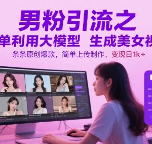 男粉引流实操方法 用AI大模型生成原创美女视频涨粉变现-雨叶虚拟资源网
