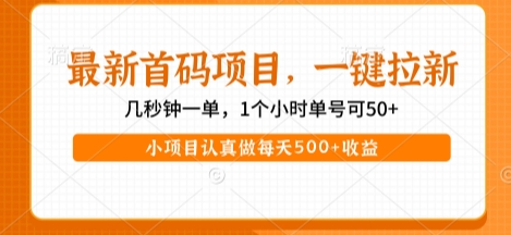 2024最新一键拉新首码项目 单号1小时收益50+操作无门槛