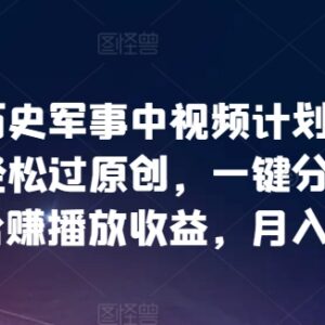 抖音历史军事类中视频计划玩法 自动混剪过原创多平台赚播放收益-雨叶虚拟资源网