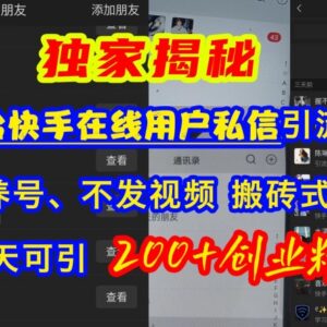 快手引流创业粉实操教程 无养号不发视频搬砖式玩法日引200+-雨叶虚拟资源网