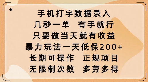 正规零投入手机打字数据录入项目 操作易上手当日即可获得收益