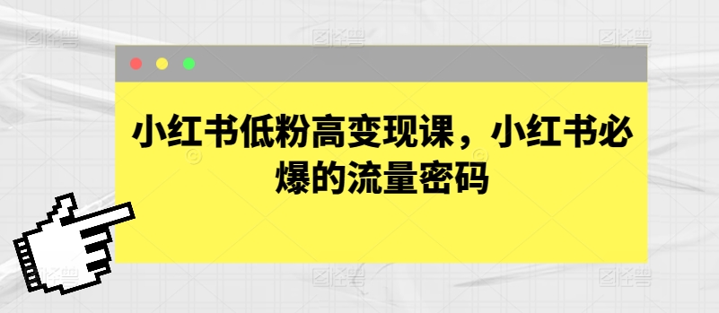 小红书低粉高变现运营课程 热门赛道流量密码及获客方法拆解
