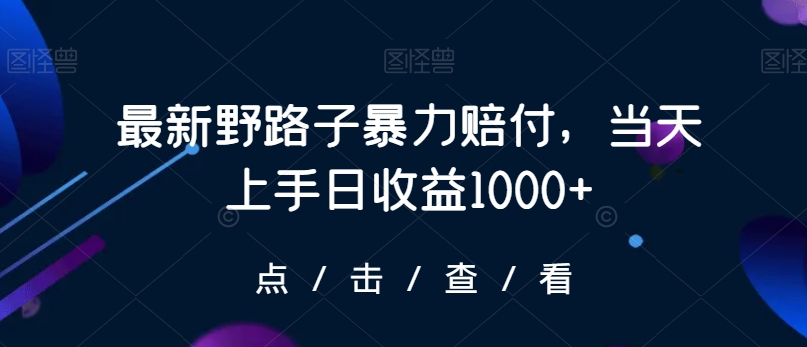 最新野路子暴力赔付,当天上手日收益1000+【仅揭秘】