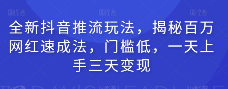 抖音全新推流玩法实操教程 零基础上手三天变现网红速成技巧