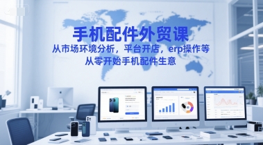 手机配件外贸实操系统课 零基础学开店选品ERP运营全流程