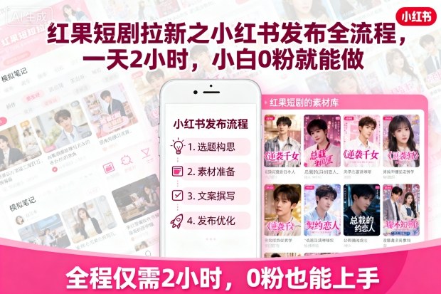 红果短剧拉新小红书发布全流程 小白0粉每天2小时即可上手