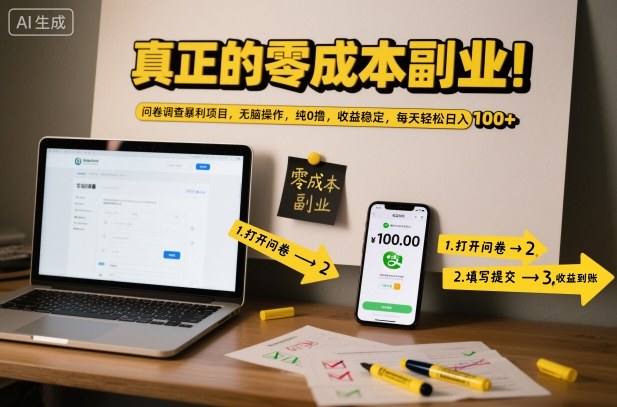 零成本问卷调查副业实操方法 无门槛上手稳定日入百元指南