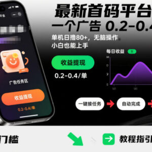2024最新首码广告收益平台操作攻略 单机日赚80+小白可上手-雨叶虚拟资源网