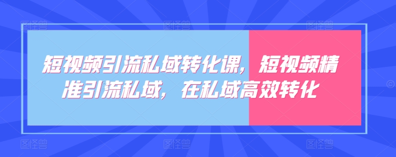 短视频引流私域转化课,短视频精准引流私域,在私域高效转化