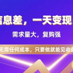 零成本高复购信息差变现项目 低门槛需求大上手即可获收益-雨叶虚拟资源网