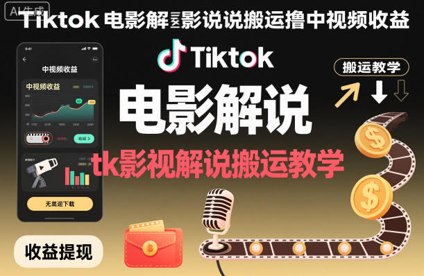 TikTok电影解说搬运赚中视频收益 完整操作教学指南