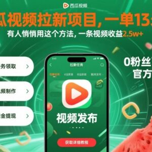 西瓜视频拉新项目操作指南 单用户奖励13元单条视频收益可达2.5万-雨叶虚拟资源网