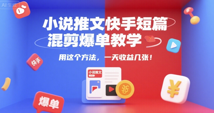 小说推文快手短篇混剪爆单教学,用这个方法,一天收益几张