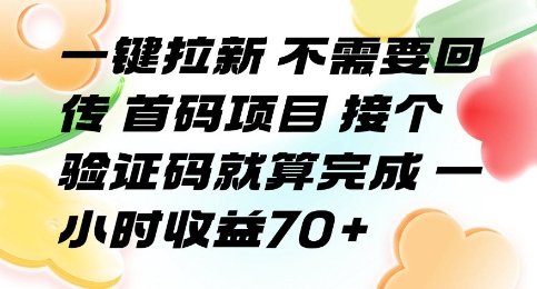 无需回传一键拉新首码项目详解 单小时稳定收益可达70+