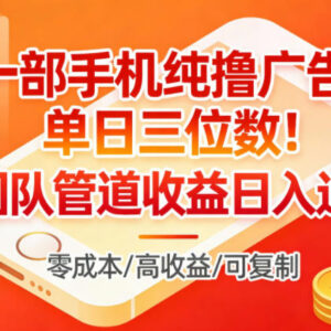 手机撸广告赚收益项目介绍 个人单玩及团队管道收益玩法解析-雨叶虚拟资源网