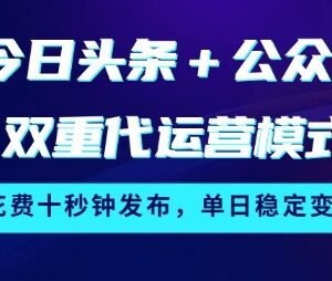 今日头条+公众号双重代运营模式 低操作门槛稳定变现玩法详解-雨叶虚拟资源网