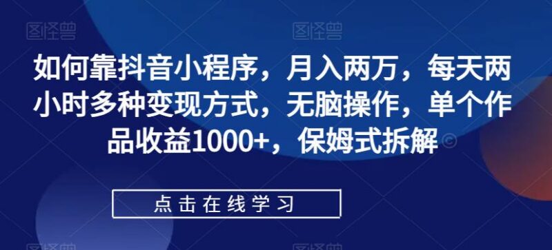 抖音小程序低门槛变现教程 零投入日做2小时月入两万实操指南