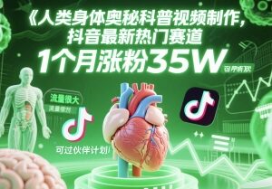 人类科普馆抖音视频制作玩法 热门赛道1个月涨粉35W可过伙伴计划-雨叶虚拟资源网