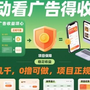 正规零撸自动看广告赚收益项目解析 可批量操作月入数千元-雨叶虚拟资源网