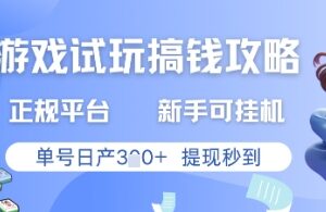正规游戏试玩赚钱平台实操攻略 新手可挂机单号日入300提现秒到-雨叶虚拟资源网