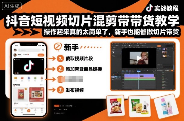 抖音短视频切片混剪带货实操教程 零基础新手也可轻松上手