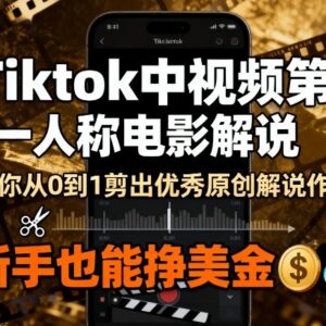 TikTok中视频第一人称电影解说教程 新手零基础从0到1做原创赚美金-雨叶虚拟资源网