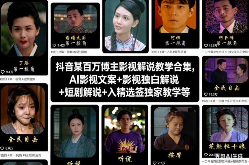 抖音百万博主影视解说教学合集 含AI文案短剧剪辑全流程教程