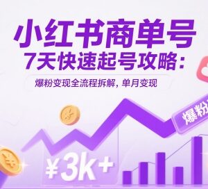 小红书商单号7天快速起号攻略 小白爆粉变现全流程拆解-雨叶虚拟资源网