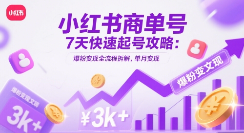 小红书商单号7天快速起号攻略 小白爆粉变现全流程拆解