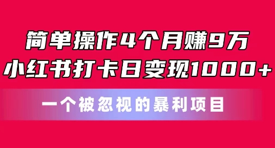 小红书打卡变现项目实操教程 4个月赚9万单日入千玩法解析