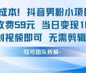 零成本抖音男粉变现项目 无需剪辑基础二创即可单日收益超千元-雨叶虚拟资源网