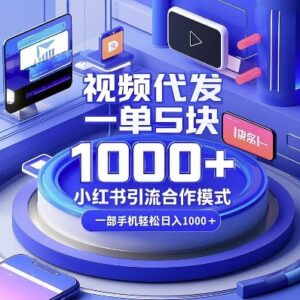 小红书视频代发5元一单合作模式揭秘 手机可操作副业赚钱指南-雨叶虚拟资源网