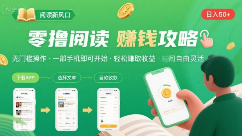 无门槛全自动手机阅读赚收益项目 新手操作日入可达50至300元