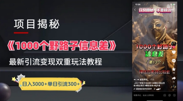 短视频野路子信息差最新玩法 引流及变现路径全拆解教程