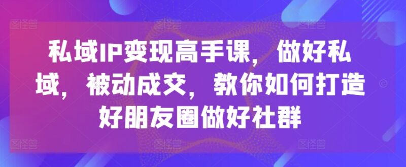 私域IP变现系统课程:打造高转化朋友圈 做好社群实现被动成交