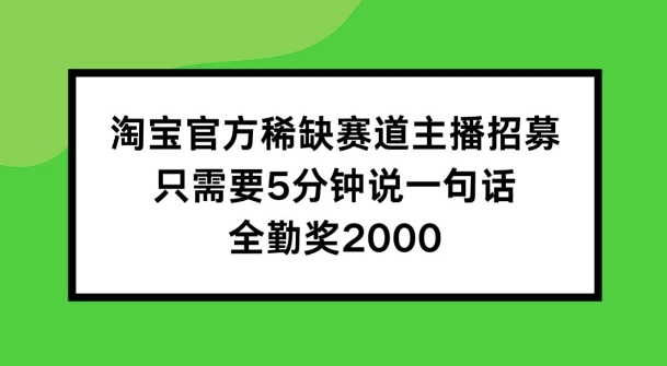 2024淘宝官方稀缺主播赛道招募 无需带货全勤最高可拿2000元