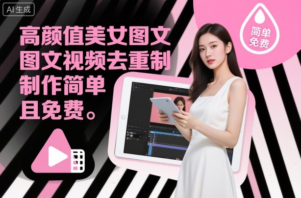 高颜值美女图文视频免费去重制作教学 操作简单易上手涨粉快