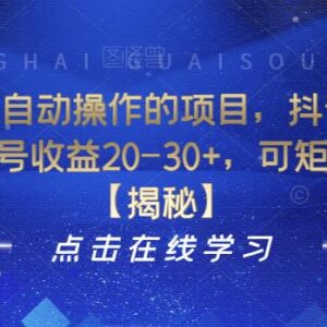 全自动抖音刷视频赚钱项目解析 单号日入20-30小白可操作可矩阵-雨叶虚拟资源网