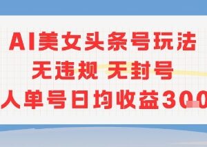 无违规无封号AI美女头条号玩法 单人单号日均收益可达300元-雨叶虚拟资源网